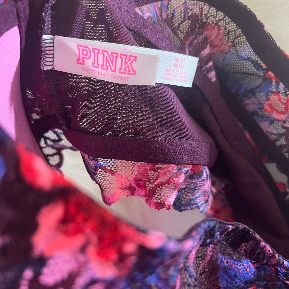 VICTORIA SECRET PINK VIVID FLORAL LACE PADDED UNDERWIRE BRA SIZE M DD - Picture 8 of 16